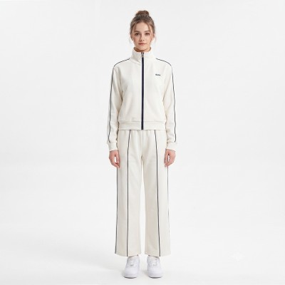 Custom Wholesale Beige Striped Hoodie Striped Pants Set Manufacturer | OEM Striped Loungewear factory