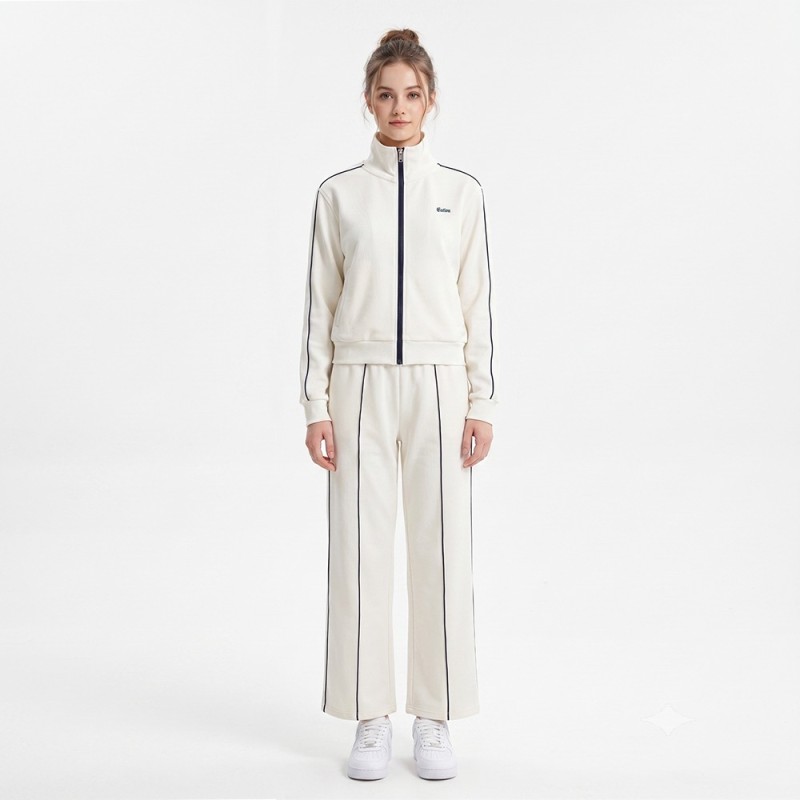 Custom Wholesale Beige Striped Hoodie Striped Pants Set Manufacturer | OEM Striped Loungewear factory