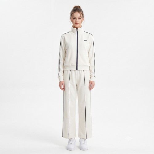 Custom Wholesale Beige Striped Hoodie Striped Pants Set Manufacturer | OEM Striped Loungewear factory