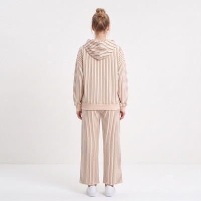 Custom Wholesale Cream Striped Hoodie Matching Pants Set Manufacturer | OEM Pinstripe Loungewear factory