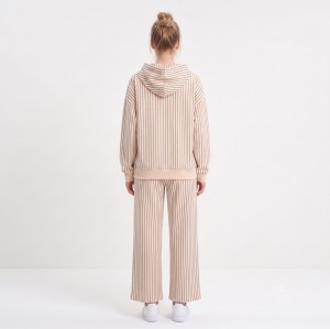 Custom Wholesale Cream Striped Hoodie Matching Pants Set Manufacturer | OEM Pinstripe Loungewear factory