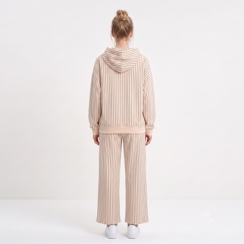 Custom Wholesale Cream Striped Hoodie Matching Pants Set Manufacturer | OEM Pinstripe Loungewear factory