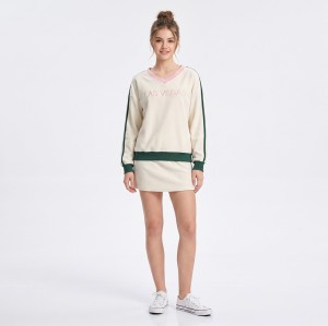 Custom Wholesale Cream V-Neck Sweatshirt Skirt Set Manufacturer | OEM Loungewear factory