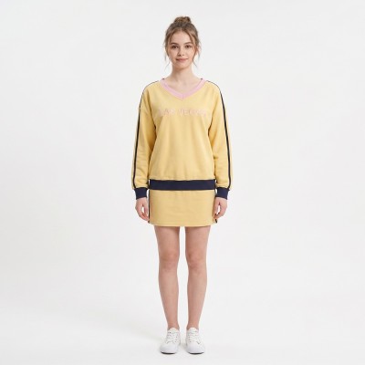 Custom Wholesale Yellow V-Neck Sweatshirt Skirt Set Manufacturer | OEM Tracksuit factory