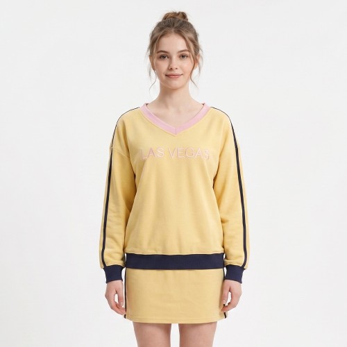 Custom Wholesale Yellow V-Neck Sweatshirt Skirt Set Manufacturer | OEM Tracksuit factory