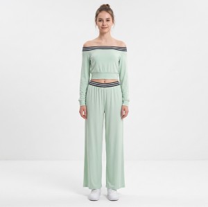 Custom Wholesale Mint Green Off Shoulder Crop Top Wide Leg Pants Set Manufacturer | OEM Activewear factory