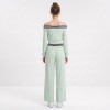 Custom Wholesale Mint Green Off Shoulder Crop Top Wide Leg Pants Set Manufacturer | OEM Activewear factory