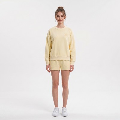 Custom Wholesale Pale Yellow Crewneck Sweatshirt Shorts Set Manufacturer | OEM Loungewear factory