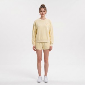 Custom Wholesale Pale Yellow Crewneck Sweatshirt Shorts Set Manufacturer | OEM Loungewear factory