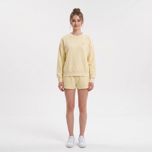 Custom Wholesale Pale Yellow Crewneck Sweatshirt Shorts Set Manufacturer | OEM Loungewear factory
