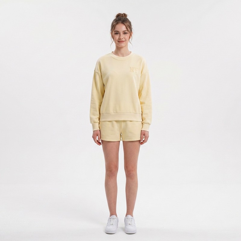 Custom Wholesale Pale Yellow Crewneck Sweatshirt Shorts Set Manufacturer | OEM Loungewear factory
