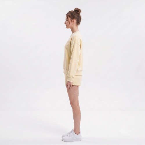 Custom Wholesale Pale Yellow Crewneck Sweatshirt Shorts Set Manufacturer | OEM Loungewear factory