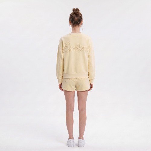 Custom Wholesale Pale Yellow Crewneck Sweatshirt Shorts Set Manufacturer | OEM Loungewear factory