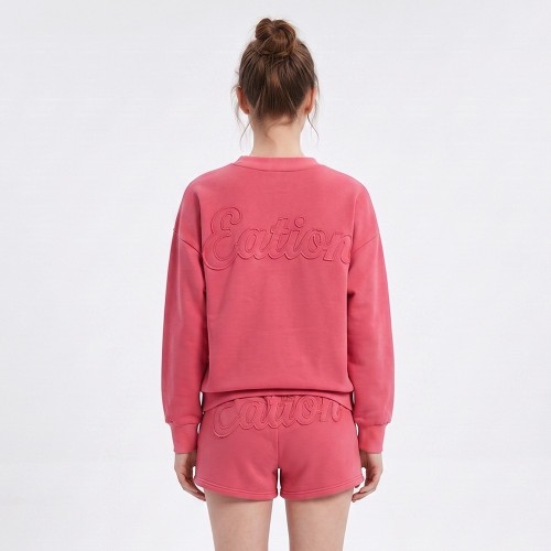 Custom Wholesale Coral Red Crewneck Sweatshirt Shorts Set Manufacturer | OEM Sweatsuit factory