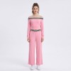 Custom Wholesale Pink Off Shoulder Crop Top Wide Leg Pants Set Manufacturer | OEM Sweatsuit factory