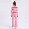 Custom Wholesale Pink Off Shoulder Crop Top Wide Leg Pants Set Manufacturer | OEM Sweatsuit factory