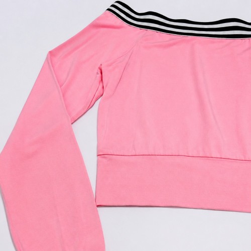 Custom Wholesale Pink Off Shoulder Crop Top Wide Leg Pants Set Manufacturer | OEM Sweatsuit factory