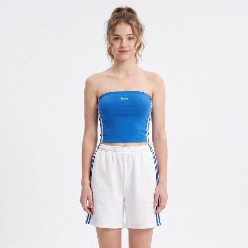 Custom Wholesale Blue Bandeau Tube Top White Shorts Set Manufacturer | OEM Sportswear factory