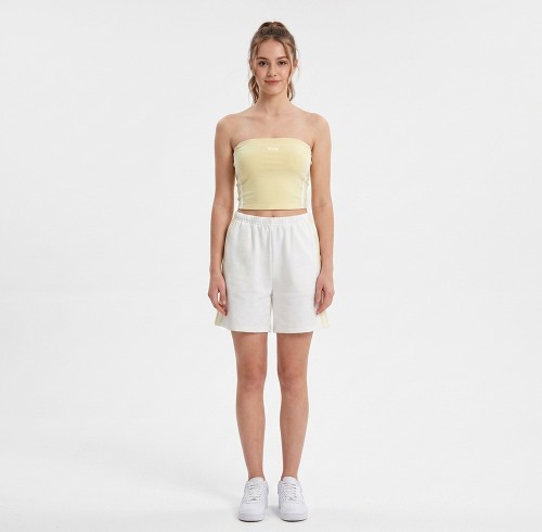 Custom Wholesale Pale Yellow Bandeau Tube Top White Shorts Set Manufacturer | OEM Gym Wear factory