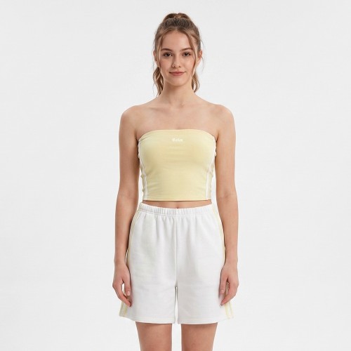 Custom Wholesale Pale Yellow Bandeau Tube Top White Shorts Set Manufacturer | OEM Gym Wear factory