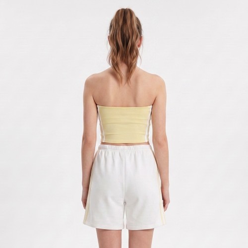 Custom Wholesale Pale Yellow Bandeau Tube Top White Shorts Set Manufacturer | OEM Gym Wear factory