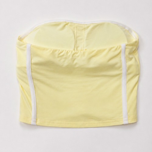 Custom Wholesale Pale Yellow Bandeau Tube Top White Shorts Set Manufacturer | OEM Gym Wear factory