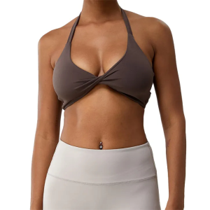 Benutzerdefinierte dünne Träger Twist Yoga BHs Atmungsaktiver sexy rückenfreier Neckholder-Sport-BH für Frauen