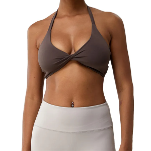 Custom Thin Strap Twist Yoga Bras Breathable Sexy Backless Halter Sports Bra for Women