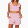 Low Scoop Neck Sports Bra sets Manufacturer |  2 Piece Recyclable Polyester Pink Biker Shorts Set women Factory Supplier