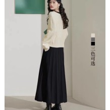 Black knit skirt umbrella skirt pleated skirt women's new autumn and winter sweater half skirt high waist long skirt