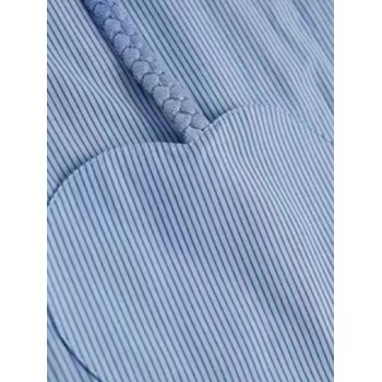Blue striped short College shirt Women's new shirt bubble sleeve long sleeve French top summer