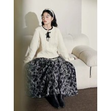Alienation Wear a long dress with a vintage floral fall winter new female black and gray half skirt