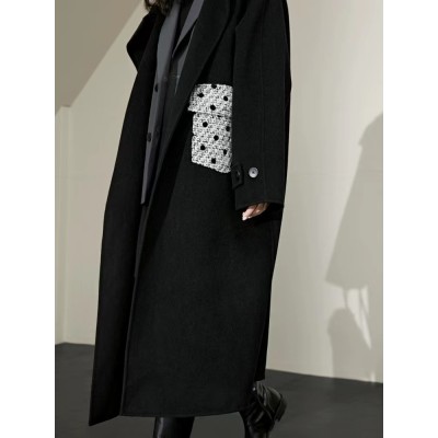 Hepburn style wool black small scented wool coat women's new autumn and winter double-sided woolen long coat