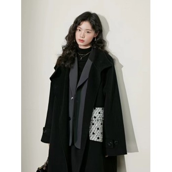 Hepburn style wool black small scented wool coat women's new autumn and winter double-sided woolen long coat