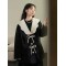 Doll lapel woolen coat women's 2023 new autumn and winter V-neck bow midi tweed coat