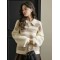 Gradient polo neck striped mohair sweater women's new autumn winter balloon sleeve padded knit