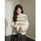 Gradient polo neck striped mohair sweater women's new autumn winter balloon sleeve padded knit