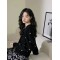 Little fragrance beaded black sweater autumn and winter new women's short gold style knitwear top