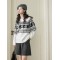 Tulip Fair Isle jacquard sweater autumn winter new women's black and white knitwear loose top