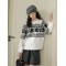 Tulip Fair Isle jacquard sweater autumn winter new women's black and white knitwear loose top