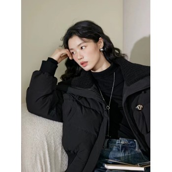 Big lapel black cotton clothes autumn and winter new women 2023 short cotton jacket warm cotton jacket jacket