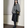Black and white hooded striped thick sweatshirt women 2023 new autumn and winter with wool midi long-sleeved plush top