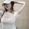 复古做旧正肩纯棉短袖t恤女学生夏季设计感小众别致甜辣妹上衣ins