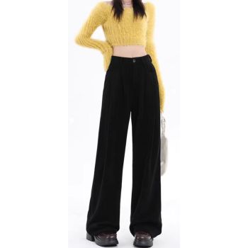 高腰垂感直筒拖地裤