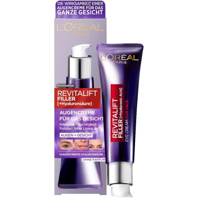 Revift Filler Hyaluronic Acid Anti Aging Eye Cream, also suitable for facial use, anti wrinkle and plump, contains hyaluronic acid, vitamin CG and E, 30 milliliters