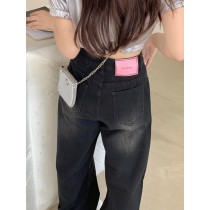 Black straight denim jeans for women in autumn, new niche design, high waist, slim and loose fitting, wide leg long pants