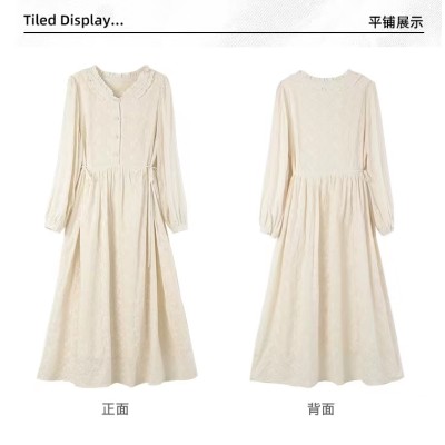 French dress female autumn winter 2023 new inside with white long-sleeved fairy gentle wind V-neck dress