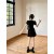 French niche black V-neck waist slimming fishtail dress son summer 2023 new style bag buttock women's wear