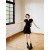 French niche black V-neck waist slimming fishtail dress son summer 2023 new style bag buttock women's wear