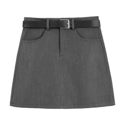 Preppy grey suit skirt female Spring and Autumn 2023 new high-waisted A-line skirt temperament high-waisted skinny package hip skirt